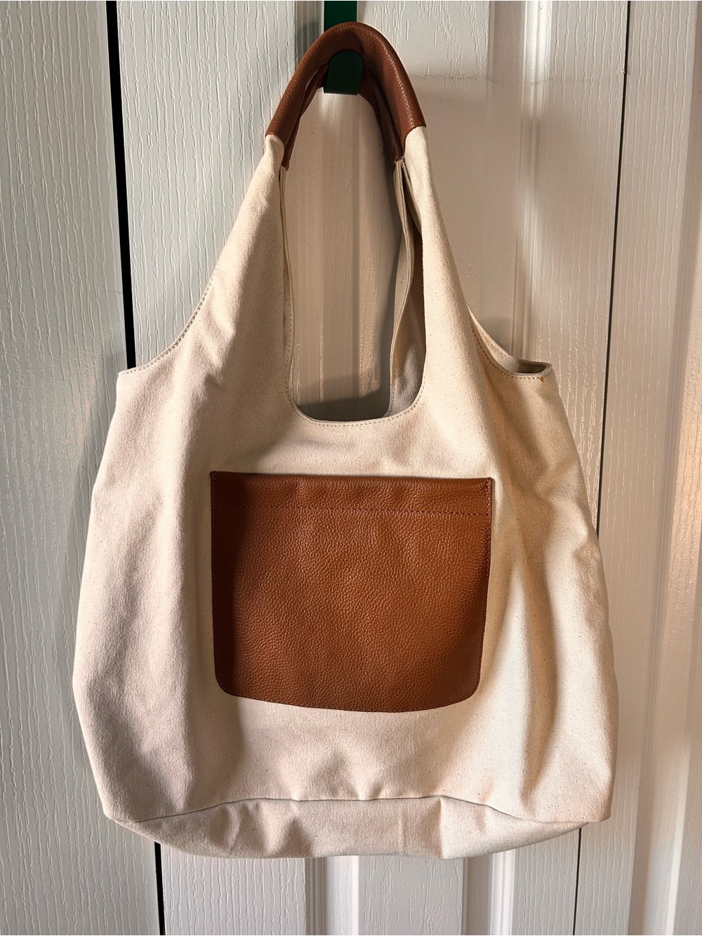 J. Jill Cream Canvas and Leather Handle Large Tote Shoulder Bag New Boho Minimal - Picture 3 of 8